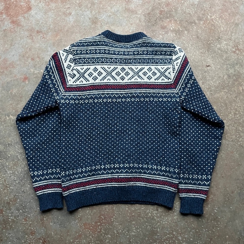 VTG L.L. Bean Vintage Mens Fair Isle Birdseye Wool Sweater Navy Blue USA Made M - Picture 3 of 9